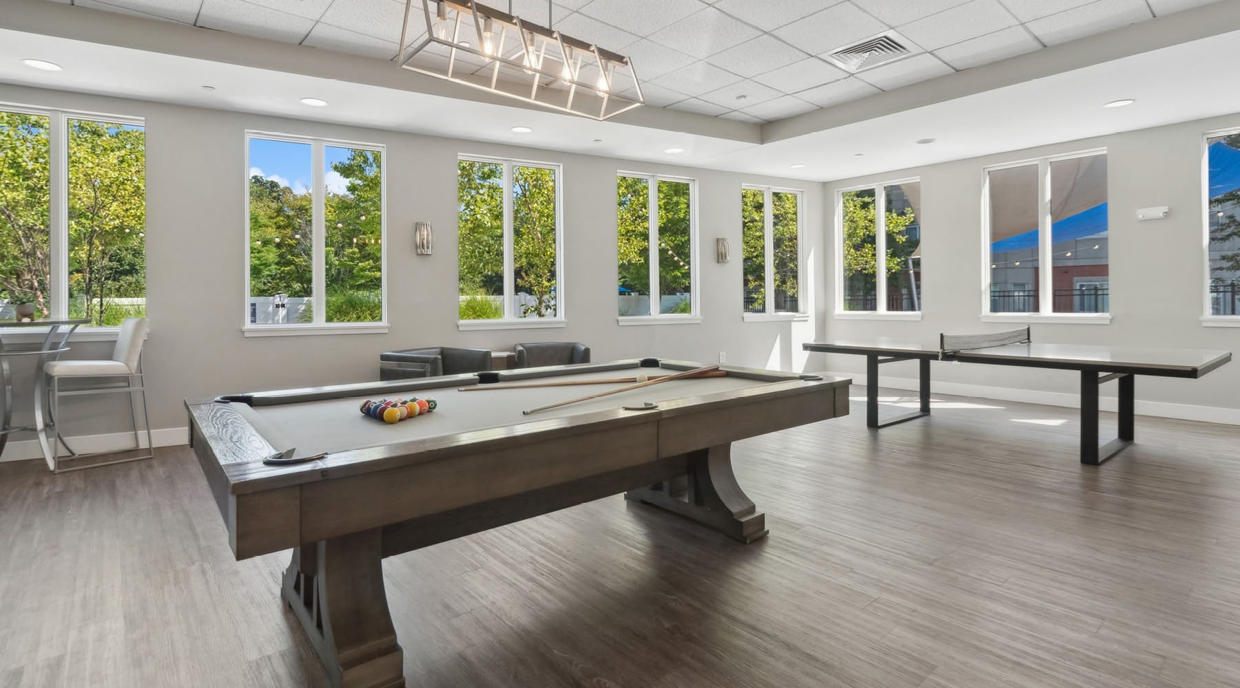 a room with tables and chairs