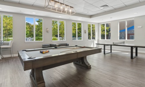 a room with tables and chairs